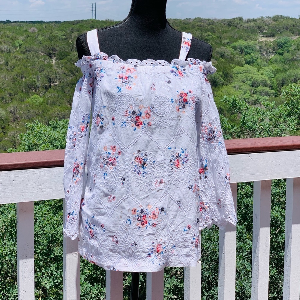Loft Bohemian Embroidery White‎ Eyelet Top